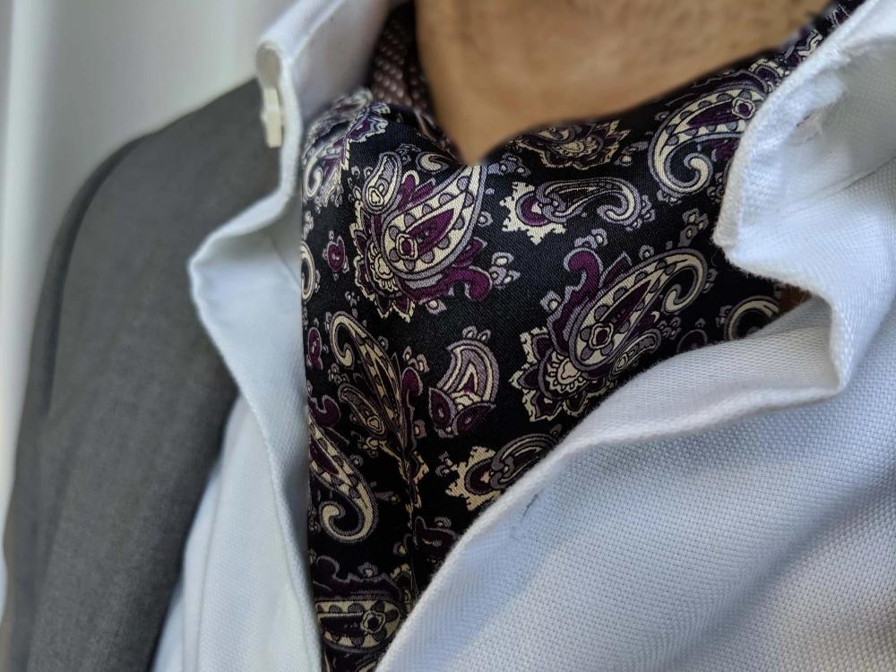 ascot tie for sale purple and black paisley